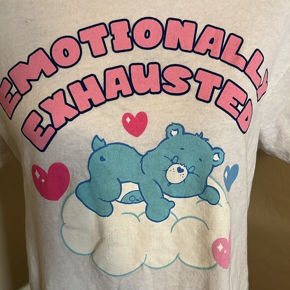 Care Bears White Emotionally Exhausted Graphic Pullover T-Shirt - Picture 4 of 7